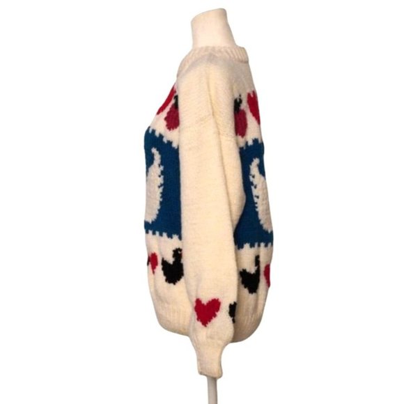 Vintage Goose Heart Sweater, Hand Knit Pullover, Thick Kawaii Cute Sweater, - Picture 7 of 9